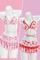 Bikini retro con estampado de fresas y pinza para fresas Bikini retro con estampado de fresas y pinza para fresas