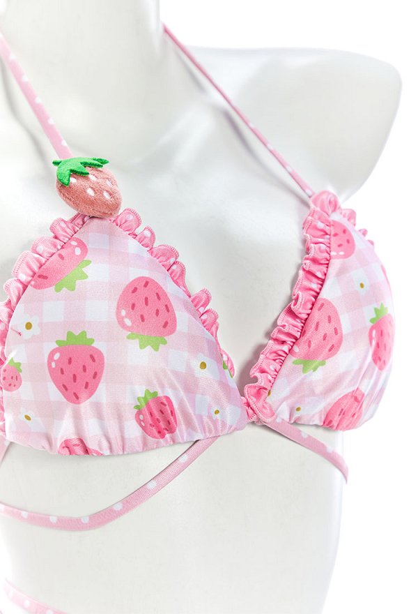 Bikini retro con estampado de fresas y pinza para fresas Bikini retro con estampado de fresas y pinza para fresas