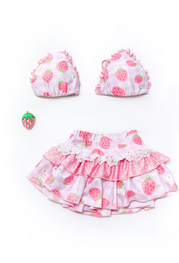 Bikini retro con estampado de fresas y pinza para fresas Bikini retro con estampado de fresas y pinza para fresas