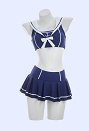 Retro Nautical Style Two-piece Swimsuit Sailor Collar Top and High-waisted Skort with Headband