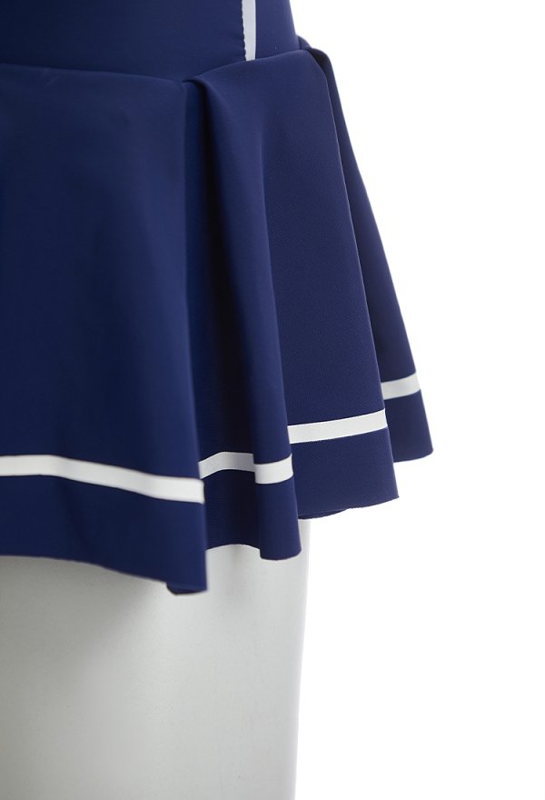 Retro estilo náutico de dos piezas traje de baño marinero cuello superior y talla alta con banda de cabeza Retro estilo náutico de dos piezas traje de baño marinero cuello superior y talla alta con banda de cabeza