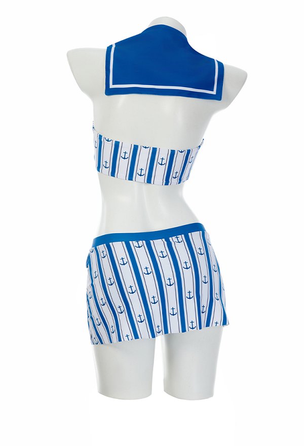 Retro Nautical Style Two-piece Swimsuit Striped Anchor Print Top and Skirt