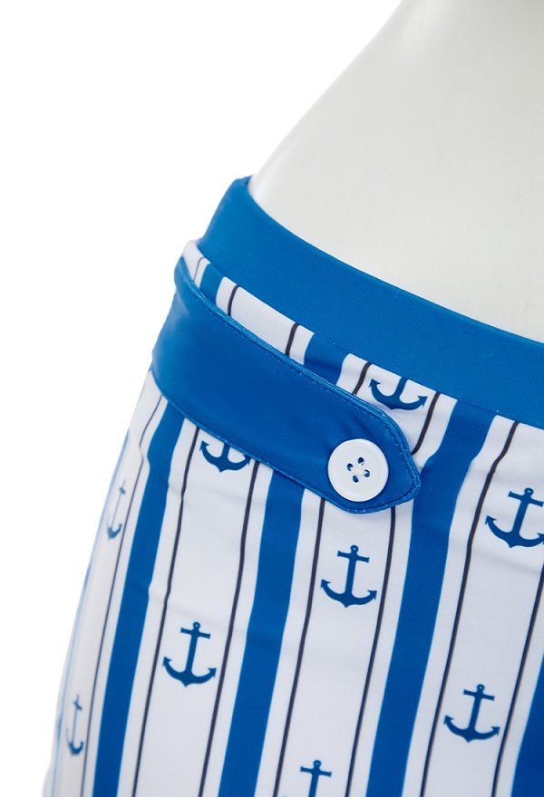Retro Nautical Style Two-piece Swimsuit Striped Anchor Print Top and Skirt