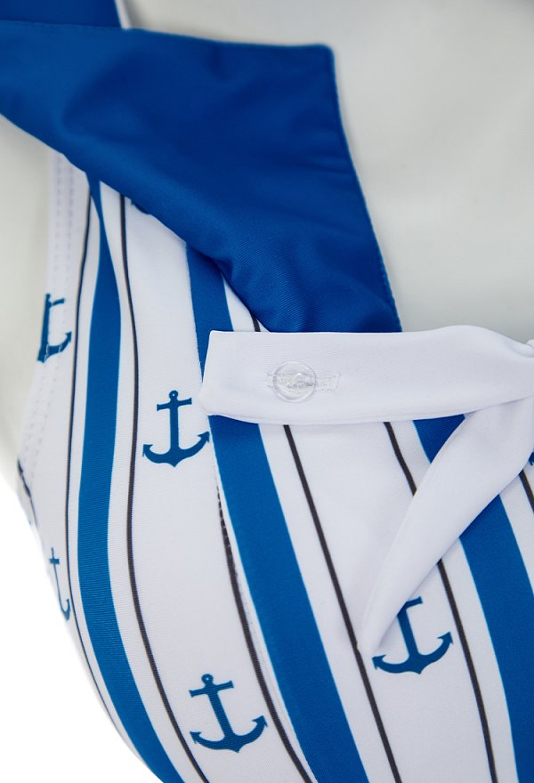 Retro Nautical Style Two-piece Swimsuit Striped Anchor Print Top and Skirt