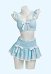 Retro Blue Polka Dot Two-piece Swimsuit Ruffled Straps Top and High-waisted Skirted Bottom