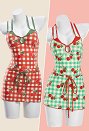 Traje de baño de una sola pieza con estampado de cereza en cuadro estilo retro con falda