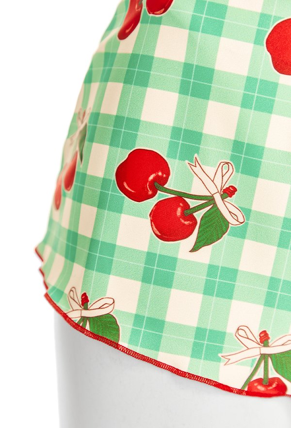 Traje de baño de una sola pieza con estampado de cereza en cuadro estilo retro con falda