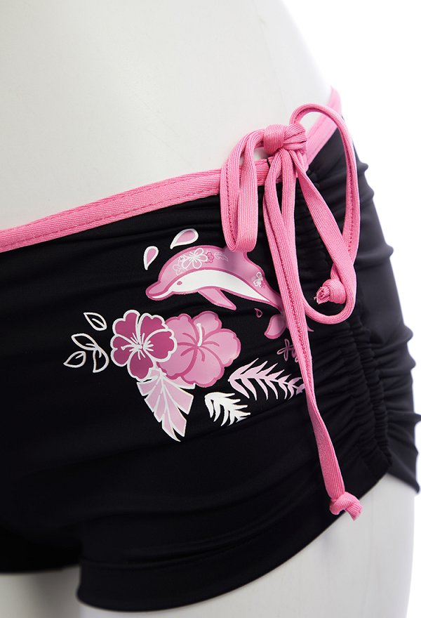 Y2K Style Two-piece Swimsuit Pink Floral Dolphin Print Halter Top and Bottom