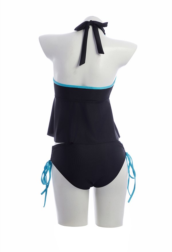 Estilo Y2K Traje de baño de dos piezas azul impresión floral Halter superior e inferior Estilo Y2K Traje de baño de dos piezas azul impresión floral Halter superior e inferior