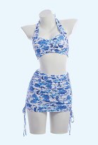 Retro Floral Impresión Traje de baño de dos piezas Halter Top y Skort Retro Floral Impresión Traje de baño de dos piezas Halter Top y Skort