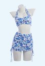 Retro Floral Impresión Traje de baño de dos piezas Halter Top y Skort
