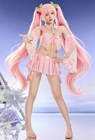 Vocal Derivado Traje de baño de dos piezas con top halter y falda-pantalón con estampado rosa a juego con una corbata y mangas