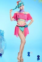 Dragon Boru Bulma Derivative Two-piece Swimsuit Top and Panty with Cover-up and Belt Dragon Boru Bulma Derivative Two-piece Swimsuit Top and Panty with Cover-up and Belt