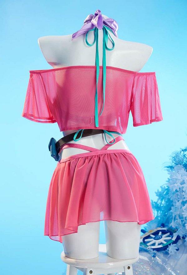 Maillot de bain deux pièces dérivé de Dragon Boru Bulma composé d'un haut et d'une culotte avec cache-maillot et ceinture