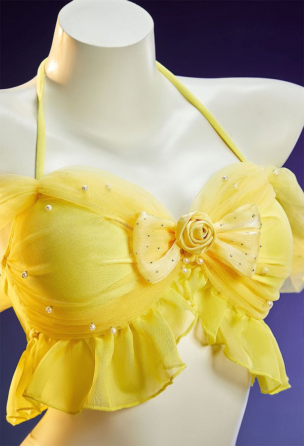 Bella y la Bestia Belle Princess Traje de baño de dos piezas con top halter sin hombros y falda pantalón de doble capa