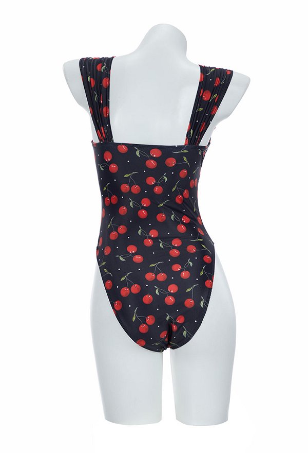 Bonito bañador de una pieza con estampado retro y falda