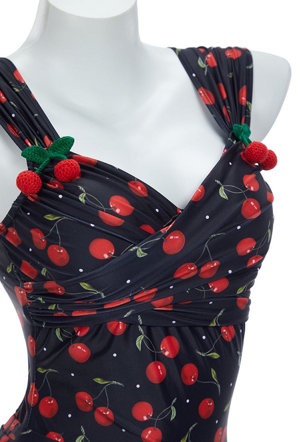 Bonito bañador de una pieza con estampado retro y falda