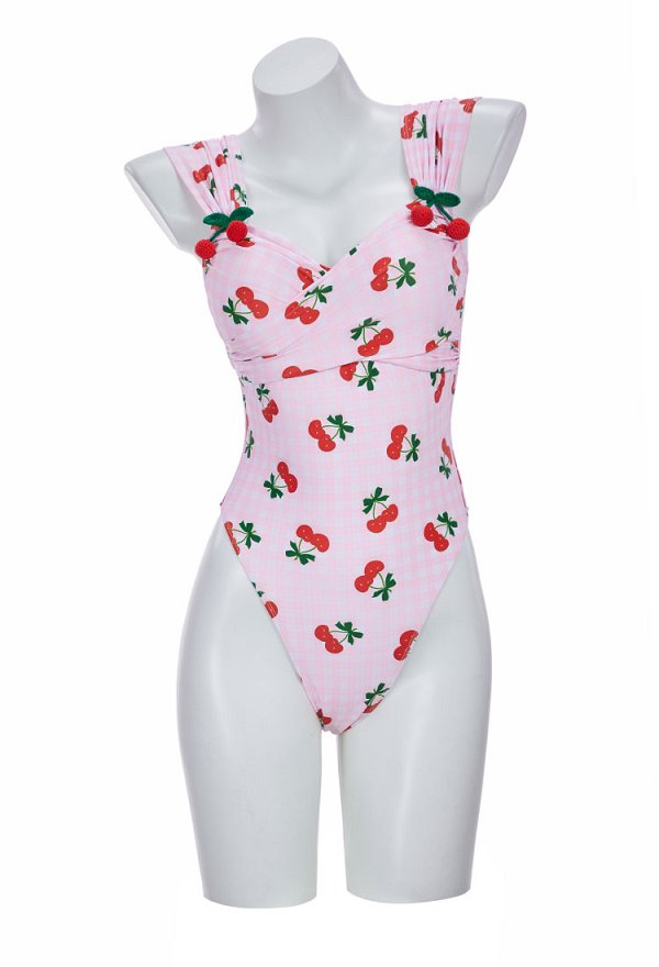 Kawaii Kirsch One-piece Bikini Swimsuit Einteiler mit Retro Print Badeanzug und Rock Kawaii Kirsch One-piece Bikini Swimsuit Einteiler mit Retro Print Badeanzug und Rock