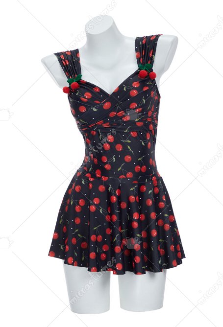Bonito bañador de una pieza con estampado retro y falda