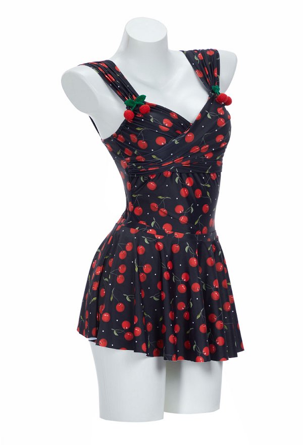 Bonito bañador de una pieza con estampado retro y falda