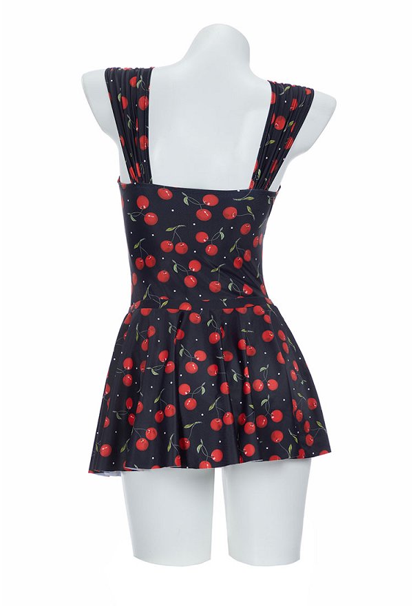 Bonito bañador de una pieza con estampado retro y falda