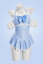 The Wizard Dorothy Derivative Retro Azul y Blanco a cuadros Traje de baño de una pieza con Mangas de Puff y Choker