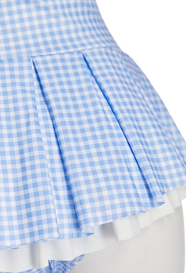 The Wizard Dorothy Derivative Retro Azul y Blanco a cuadros Traje de baño de una pieza con Mangas de Puff y Choker The Wizard Dorothy Derivative Retro Azul y Blanco a cuadros Traje de baño de una pieza con Mangas de Puff y Choker