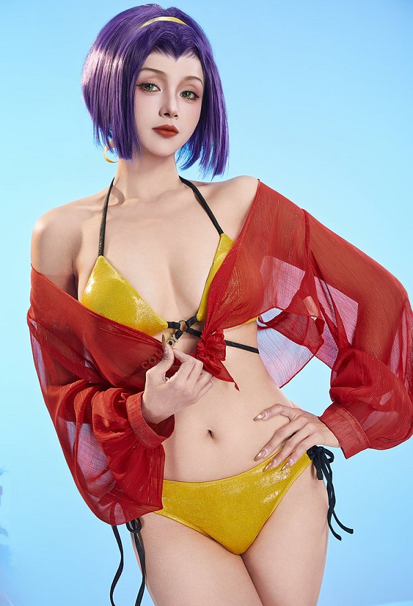 Ensemble bikini sexy deux pièces inspiré de Faye Valentine dans Bebop avec cache-maillot