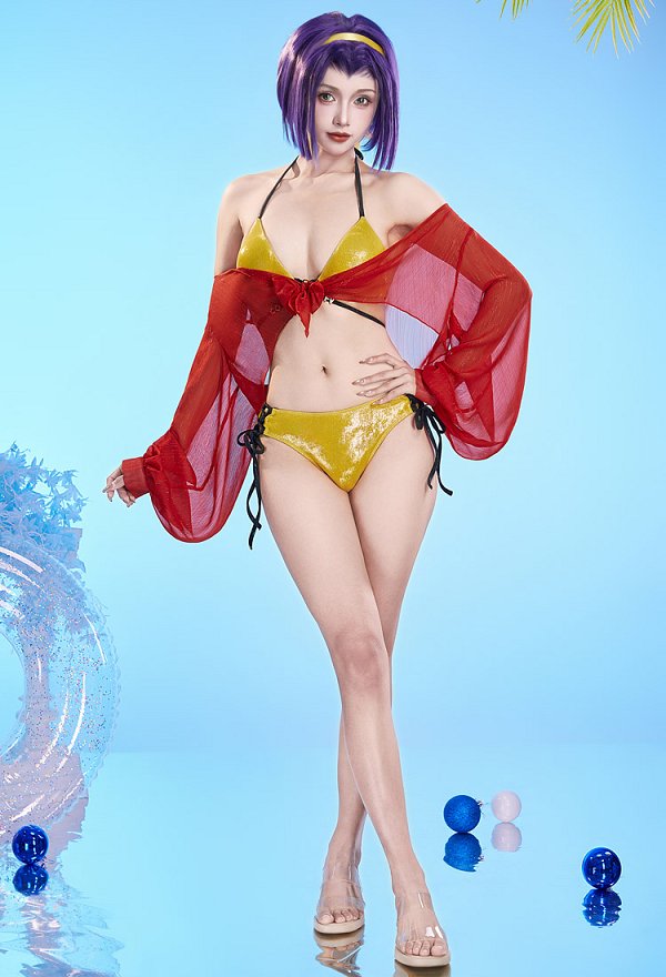 Ensemble bikini sexy deux pièces inspiré de Faye Valentine dans Bebop avec cache-maillot