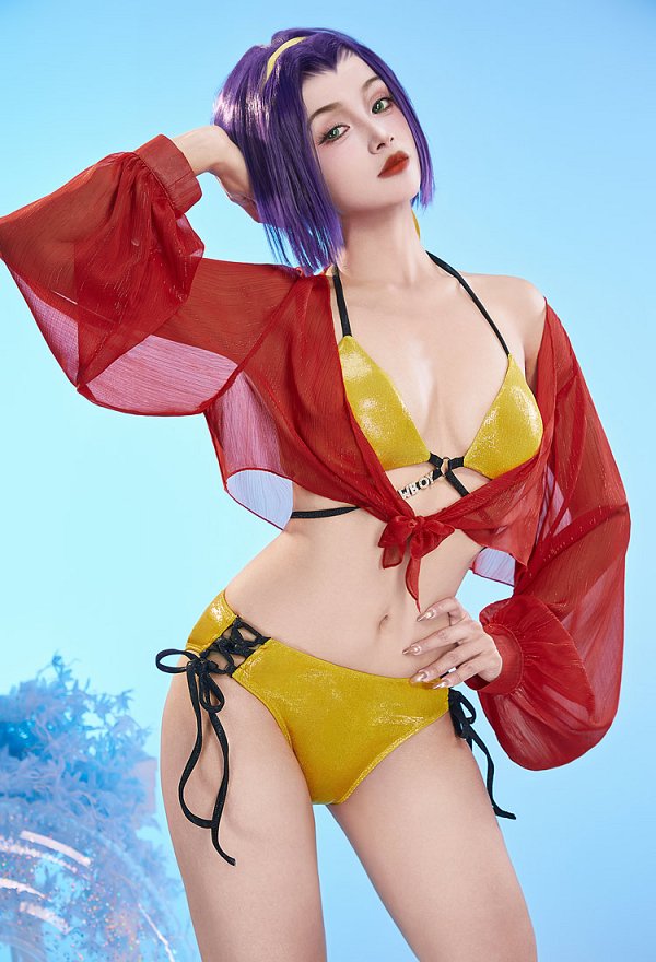 Ensemble bikini sexy deux pièces inspiré de Faye Valentine dans Bebop avec cache-maillot