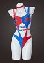Traje de baño de una pieza con cuello halter y aberturas rojo y azul de la línea Clown Women Derivative