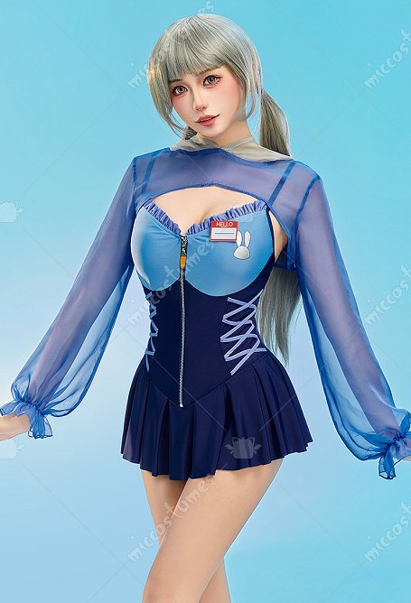 Traje de baño de una pieza derivado de Zootopia Judy con cubierta protectora contra el sol con orejas de conejo y etiqueta con el nombre