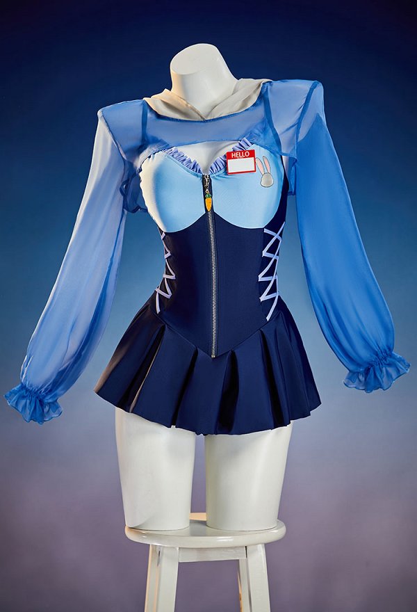 Traje de baño de una pieza derivado de Zootopia Judy con cubierta protectora contra el sol con orejas de conejo y etiqueta con el nombre