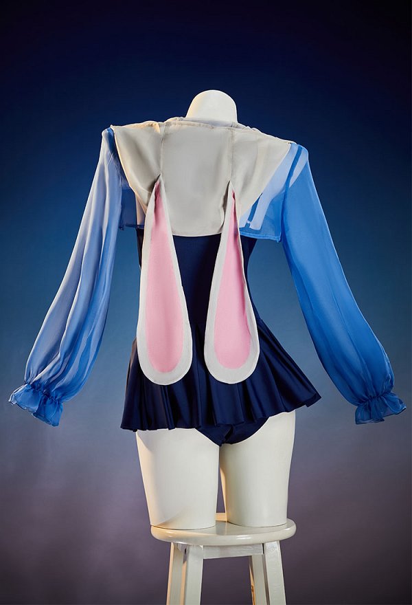 Traje de baño de una pieza derivado de Zootopia Judy con cubierta protectora contra el sol con orejas de conejo y etiqueta con el nombre