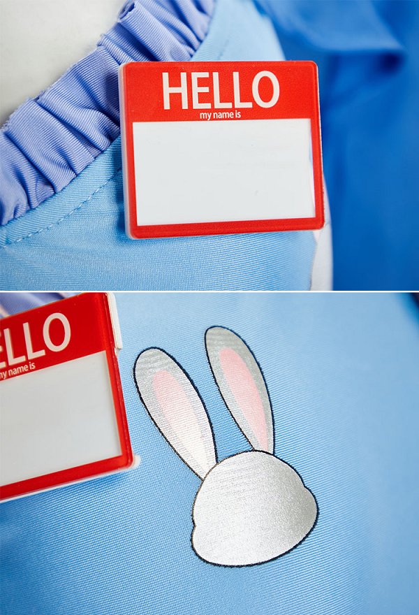 Traje de baño de una pieza derivado de Zootopia Judy con cubierta protectora contra el sol con orejas de conejo y etiqueta con el nombre