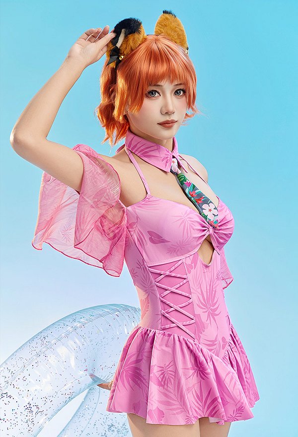 Maillot de bain une pièce dérivé de Zootopia Nick imprimé sans bretelles avec cravate et col