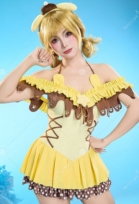 Pompompurin Derivado Adorable traje de baño halter con volantes y diadema