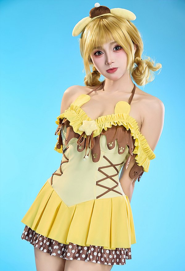 Pompompurin Derivado Adorable traje de baño halter con volantes y diadema