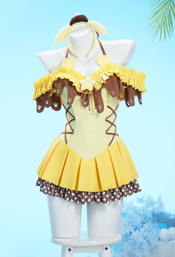 Pompompurin Derivado Adorable traje de baño halter con volantes y diadema