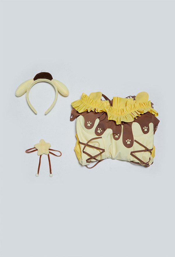 Pompompurin Derivado Adorable traje de baño halter con volantes y diadema