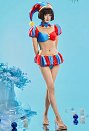 TADC Pomni Derivado Traje de baño de dos piezas con bloques de color rojo y azul top con mangas abullonadas y falda-pantalón, y cuello
