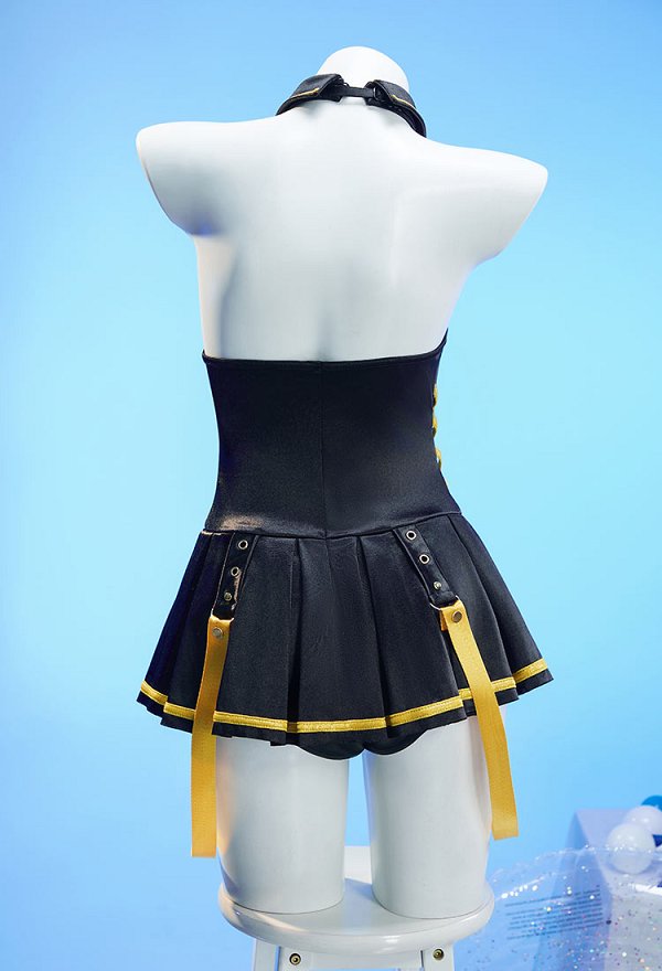 Vocal Kagamine Rin Derivado Traje de baño de una pieza sin mangas con cuello halter, mangas y lazo Vocal Kagamine Rin Derivado Traje de baño de una pieza sin mangas con cuello halter, mangas y lazo