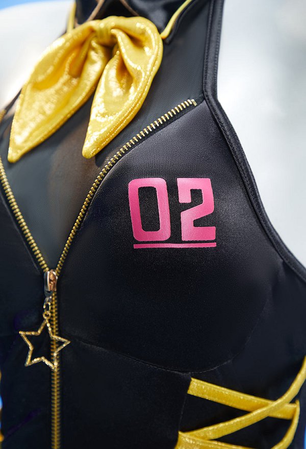 Vocal Kagamine Rin Derivado Traje de baño de una pieza sin mangas con cuello halter, mangas y lazo Vocal Kagamine Rin Derivado Traje de baño de una pieza sin mangas con cuello halter, mangas y lazo