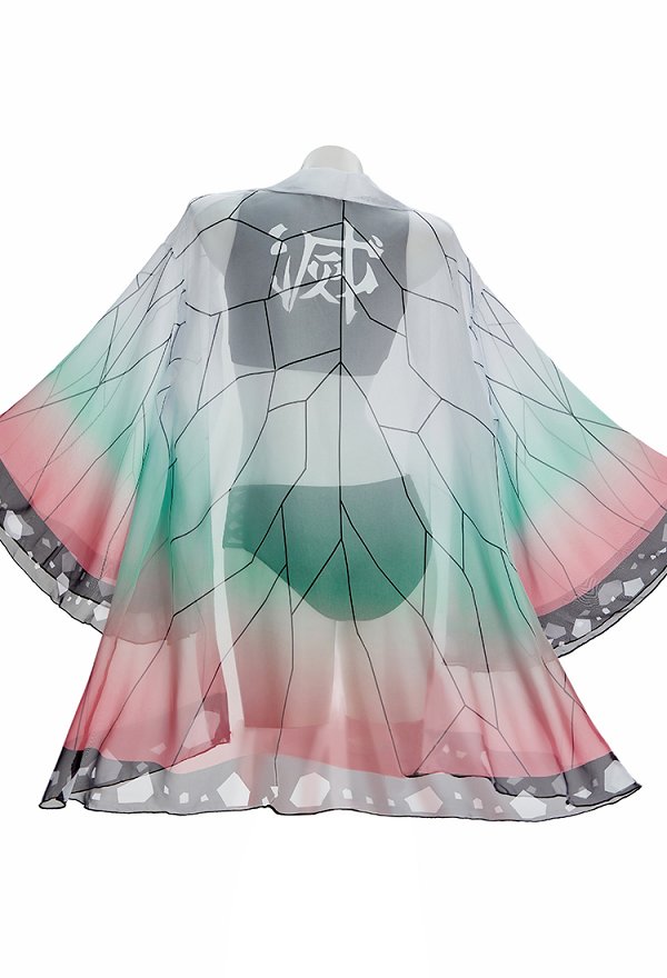 KNY Shinobu Derivative Zweiteiliger Badeanzug mit bedrucktem Rücken kurzem Oberteil und Höschen Haori Überwurf
