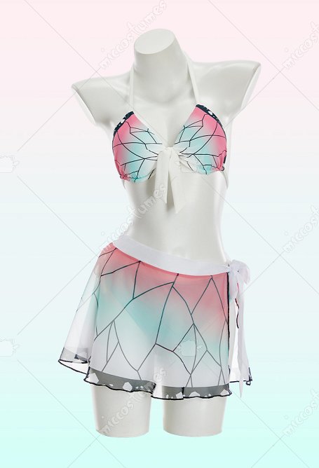 KNY Shinobu Derivado Bikini Set Mariposa Impresión Halter Top y calcetín con falda de envoltura