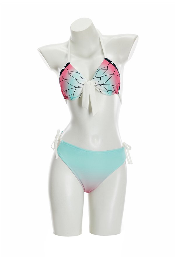 KNY Shinobu Bikini Set mit Neckholder Oberteil und Höschen mit Schmetterlingsmuster Wickelrock