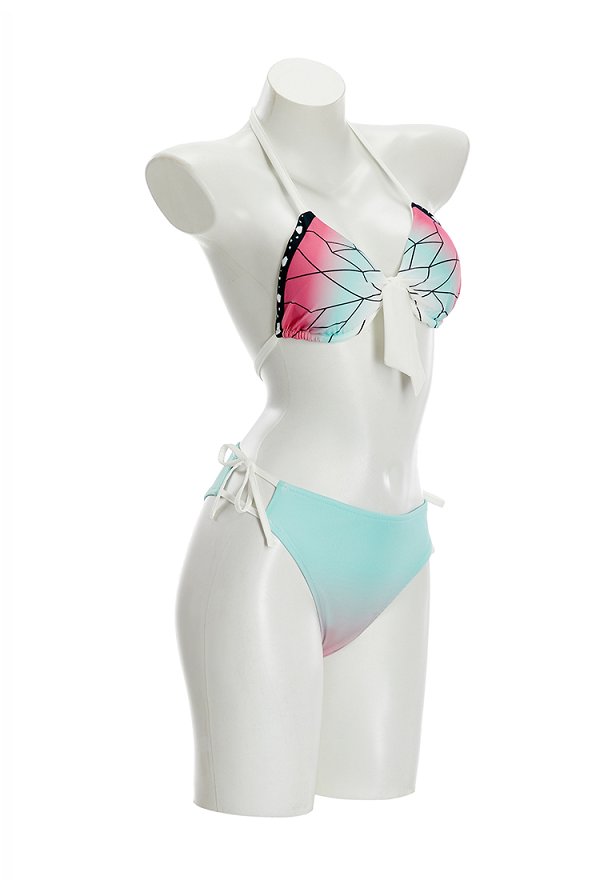 KNY Shinobu Bikini Set mit Neckholder Oberteil und Höschen mit Schmetterlingsmuster Wickelrock