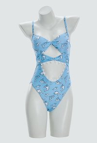 Kawaii Badeanzug One-piece Swimsuit mit Hai-Print Bademode Hai Maulausschnitt