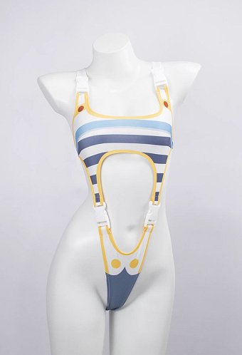 Friren Derivative One Piece Swimsuit Cut Out Snap Buckle Stripe Printed Swimsuit