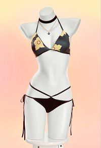 Ciyuandiantai My Dress-Up Dear Marin Derivative Split Swimwear Printed Halter Neck Top and Tanga with Necklace